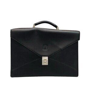 Auth LOEWE Diplomatico Black Leather Business Bag